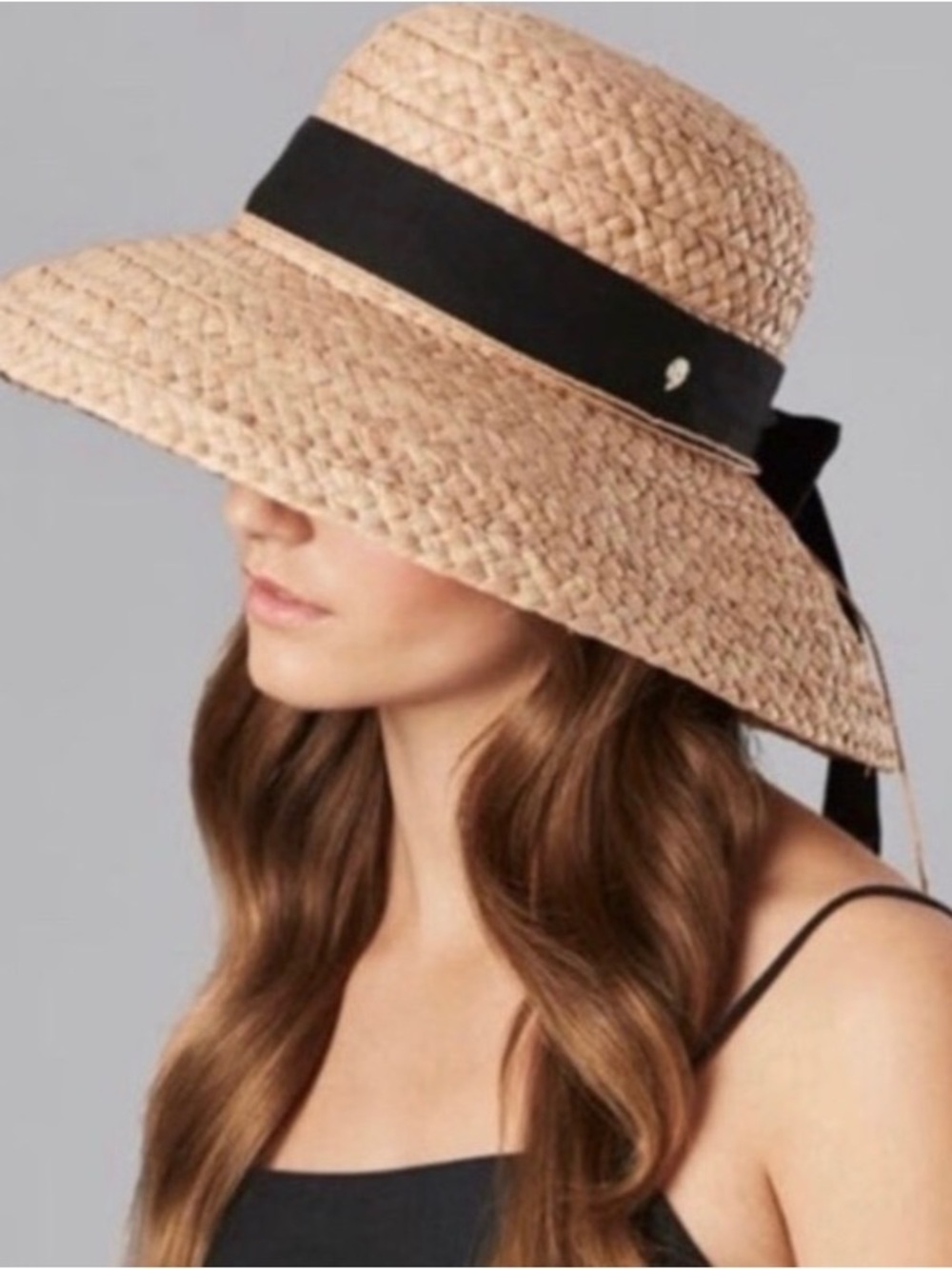 Helen Kaminski Original Classic 5 Natural Raffia Straw Hat with Black Ribbon - Picture 2 of 7